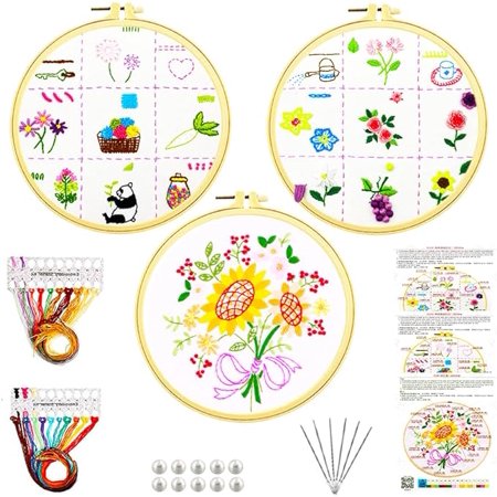 Yarniss Embroidery Kit for Beginners with Stamped Patterns, 3PCS Embroidery Starter Kit with Instructions & Tutorial