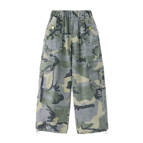 Girls Cargo Pants Camo Print Street Dance Style Casual Joggers Loose Fit for Teen Kids with Pockets Camouflage 5 Years-6 Years