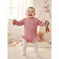 thumbnail image 3 of RUINIXCW Newborn Baby Girl Knit Sweater Romper Infant Baby Girl Fall Winter Clothes Basic Solid Color Ruffle Long Sleeve Bubble Bodysuit Pullover Top, 3 of 10