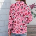 thumbnail image 3 of Fgvctg Valentine's Day Button Down Shirt for Women Long Sleeve V Neck Blouse Dressy Date Day Love Heart Print Shirt Oversized Collared Business Casual Outfits Hot Pink 3XL, 3 of 5