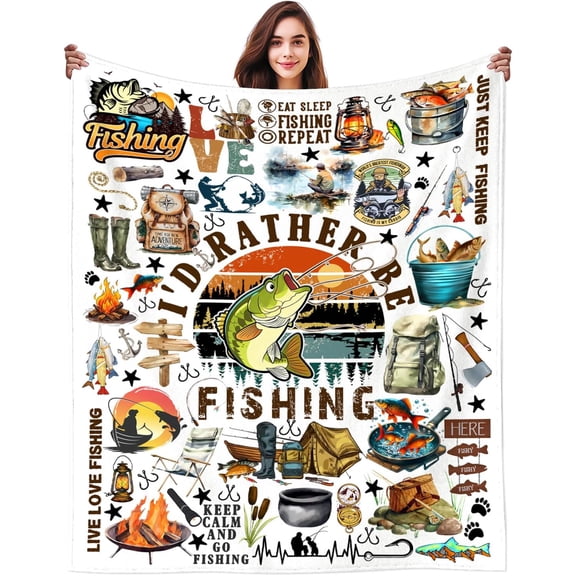Fishing Blanket Gifts for Men Women Stuff Plush Funny Fish Blankets and Throws Fish Gifts for Fisherman Fishing Lovers Men Women Boys Girls Kids Adult Birthday Party Decorations