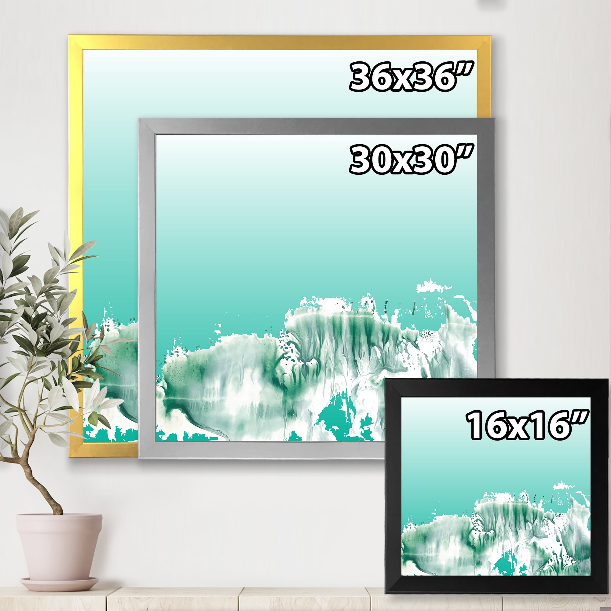Designart 'Auquamarine Landscape Turquoise Splashes' Traditional Framed Art Print