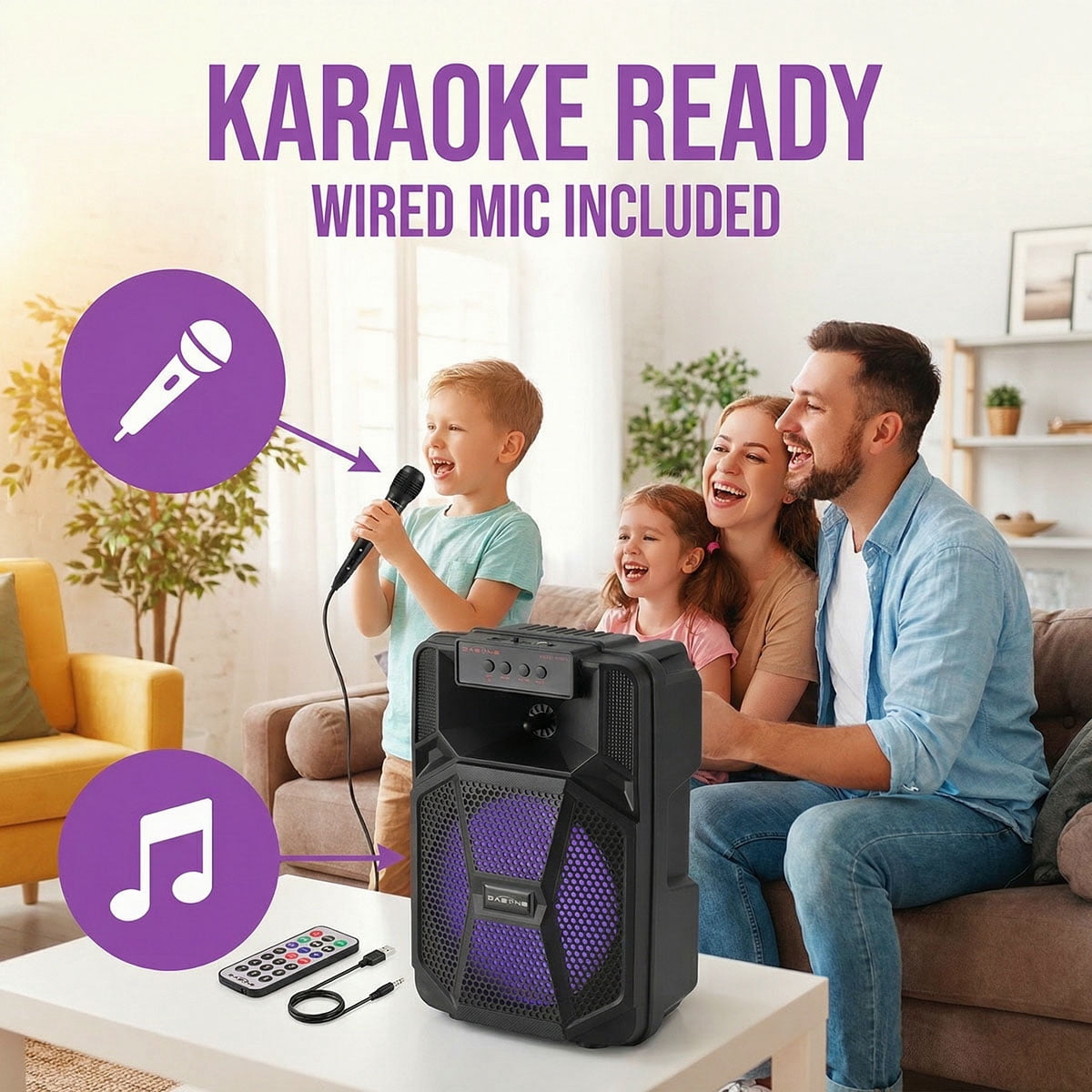 RIDWIND 1000W TWS Portable Bluetooth Speaker With 8 inch Woofer & 1.5 inch Tweeter Heavy Bass Sound System & Wired Microphone Party Lights