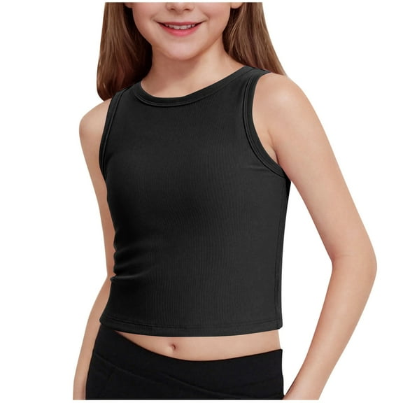 Mgmyaa Girls Crop Ribbed Tank Top Crewneck Sleeveless Summer Base Casual Tank Top 5-15 Years