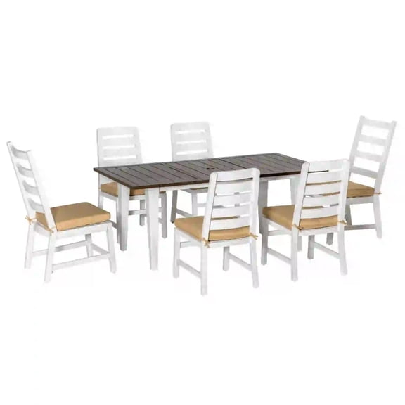 Resenkos Patio Dining Set for 6, Extra-Long Table Space And Soft Padded Seats, Umbrella Hole, Aluminum, Polyester, Foam, Brown
