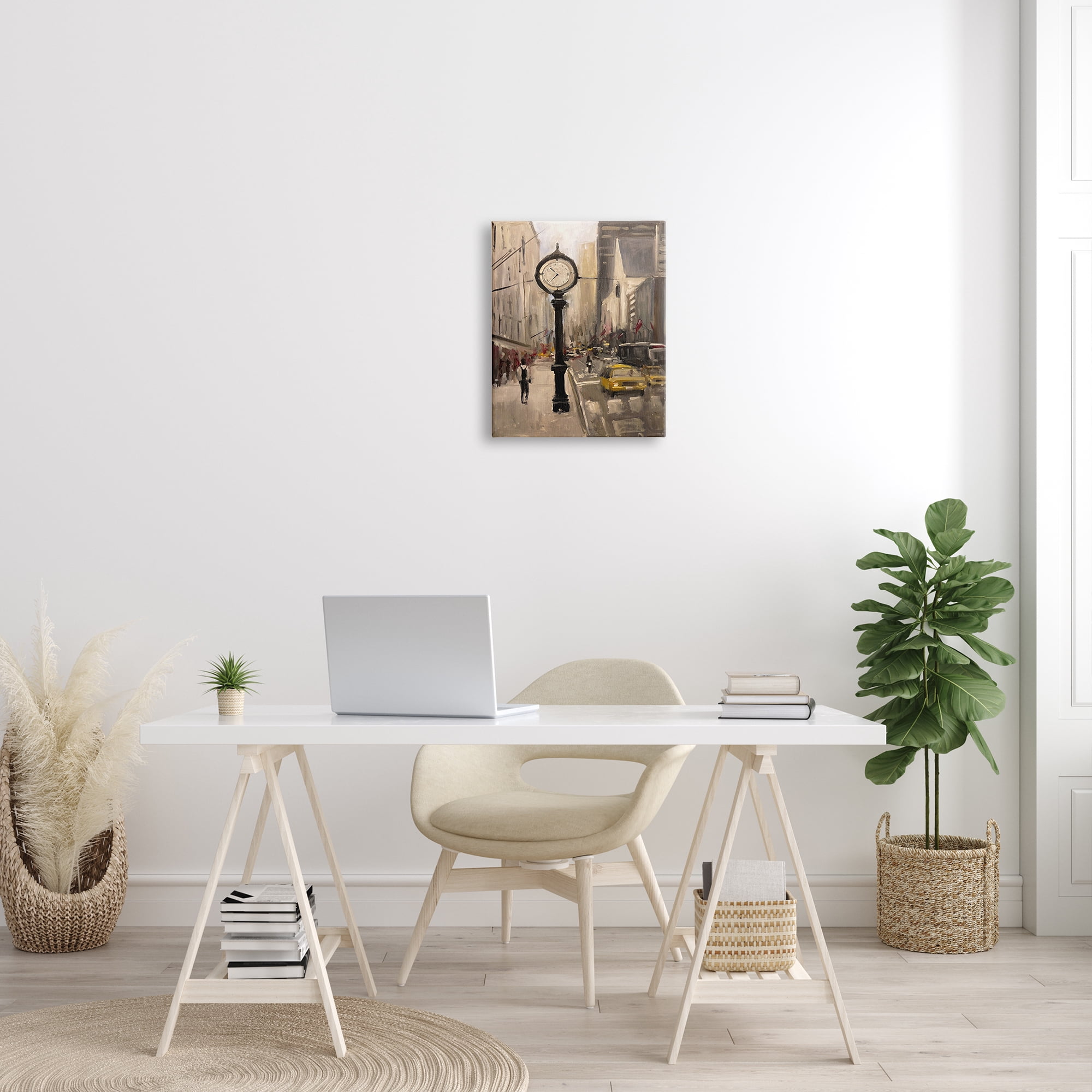 Stupell Industries Busy City Sidewalk Clock Urban Architecture Paintings Gallery-Wrapped Canvas Print Wall Art, 16x20, by Allayn Stevens