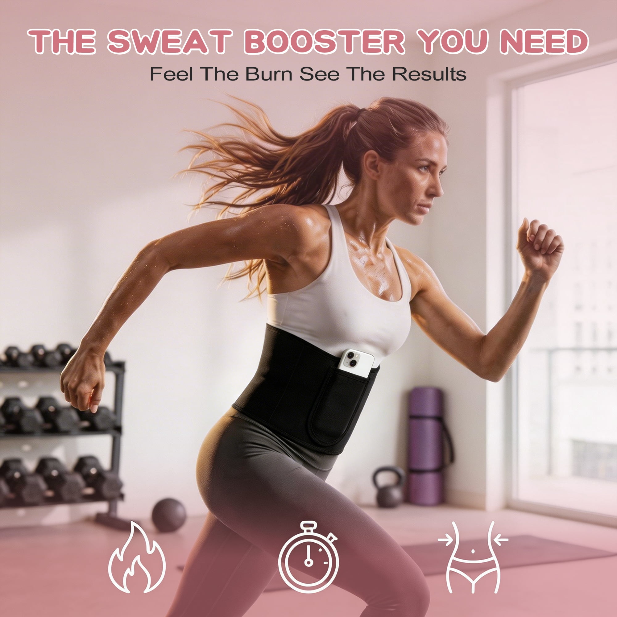 Unique Bargains Silver-ion Sweat Anti-Slip Waist Belt with Pocket M Black