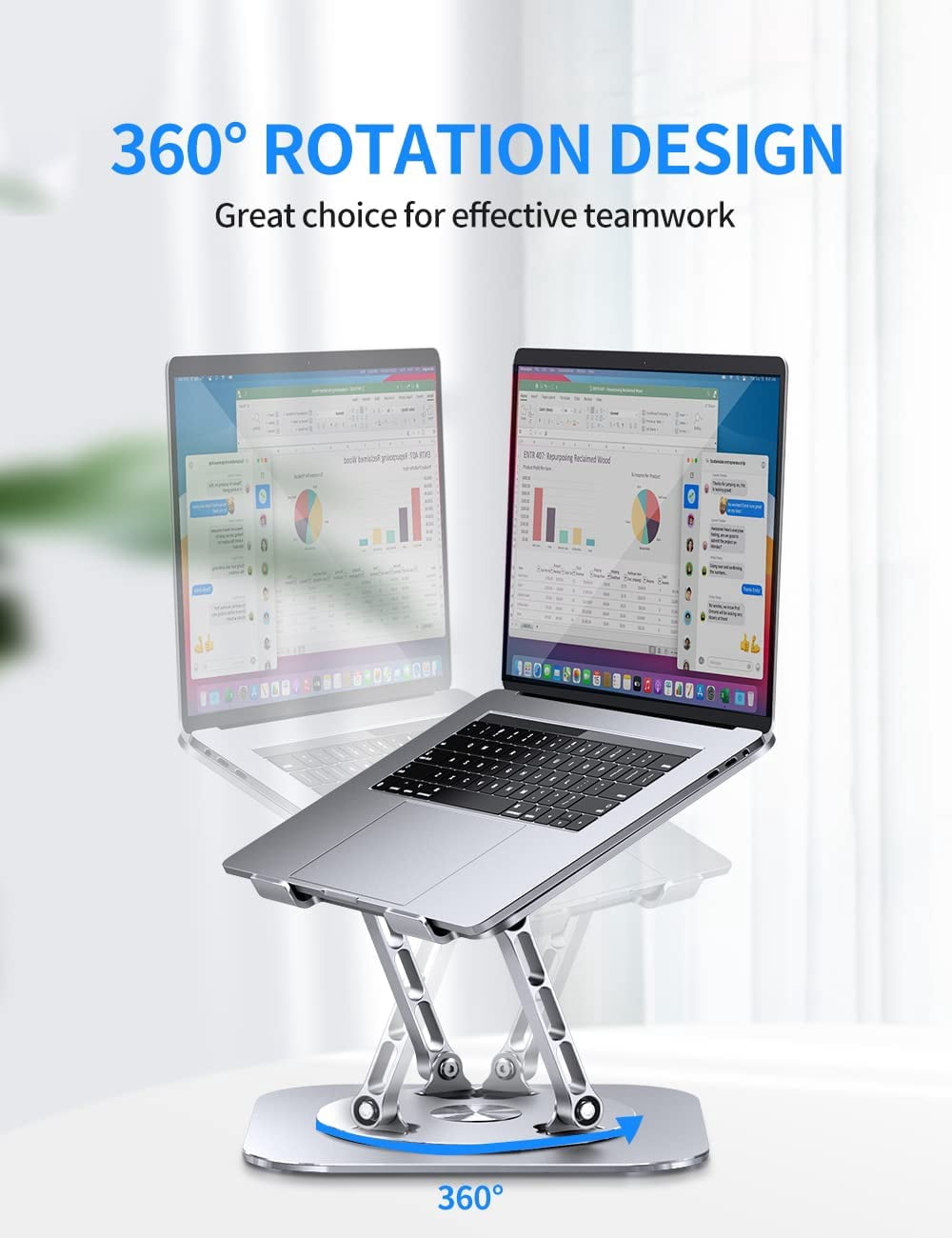 Adjustable Laptop Stand with 360 Rotating Base, Computer Stand for Laptop Ergonimic Foldable Laptop Riser for Desk Compatible with MacBook Pro/Air Notebook up to 16 Inches, Black