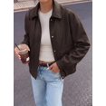 thumbnail image 6 of BTFBM Faux Leather Jacket Women Fall Clothes Long Sleeve, Bomber Jackets, Snaps, Pockets, Oversized, Zip Up Motorcycle Outerwear, Airport, Going Out Outfits, Winter Coat, 6 of 9