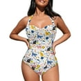 thumbnail image 3 of FKELYI Cute Cat Girafitti Print One Piece Swimwear for Women Halter Swimsuits Cosy Bathing Suits Polyester Monokini Tummy Control Beachwear for Ladies Summer Swimming Surfing, XL, 3 of 6