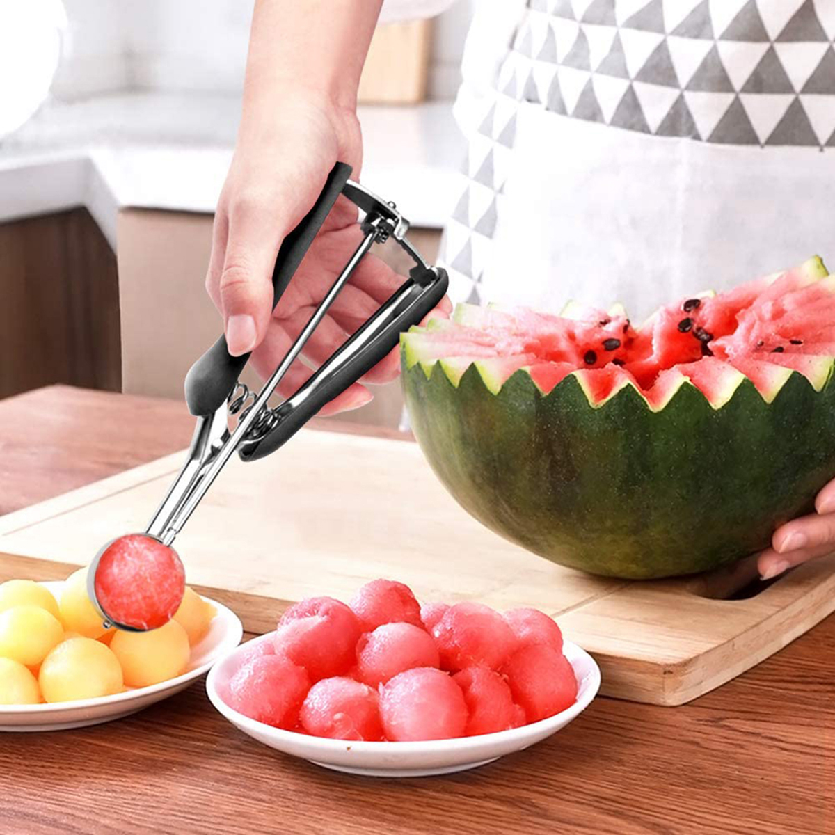 Kepooman Stainless Steel Ice Cream Scoop Set with Trigger for Cooking Baking, Set of 3, Large-Medium-Small Size, Black Kepooman Stainless Steel Ice Cream Scoop Set with Trigger for Cooking Baking, Set of 3, Large-Medium-Small Size, Black