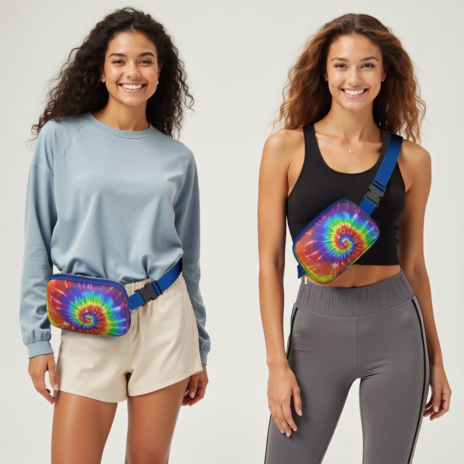 Vintage Tie Dye Belt Bag – Retro Hippie Style Fanny Pack with Rainbow Marble Print, Artistic Watercolor Vibe