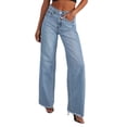 thumbnail image 2 of LYMAYTER Women Fashion Jeans Water Washing Versatile Wide Leg Jeans for S-2X High Waisted Strechy Raw Hem Denim Pants, 2 of 8