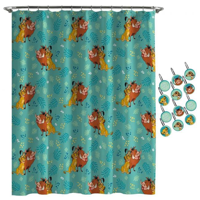Lion King Cartoon Animals Waterproof Fabric Shower Curtain Set Bathroom & Hooks 