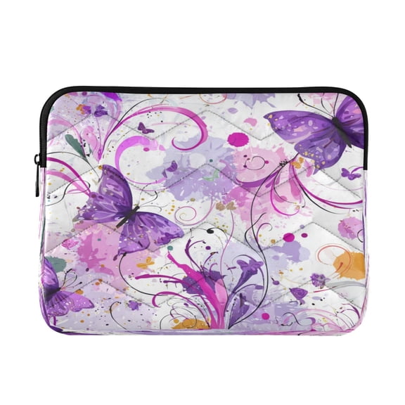 Quilted Laptop Sleeve for 13-16 Inch Laptops Protective Laptop Case Cover Lightweight Travel & Office Essentials Purple Butterfly with Swirls