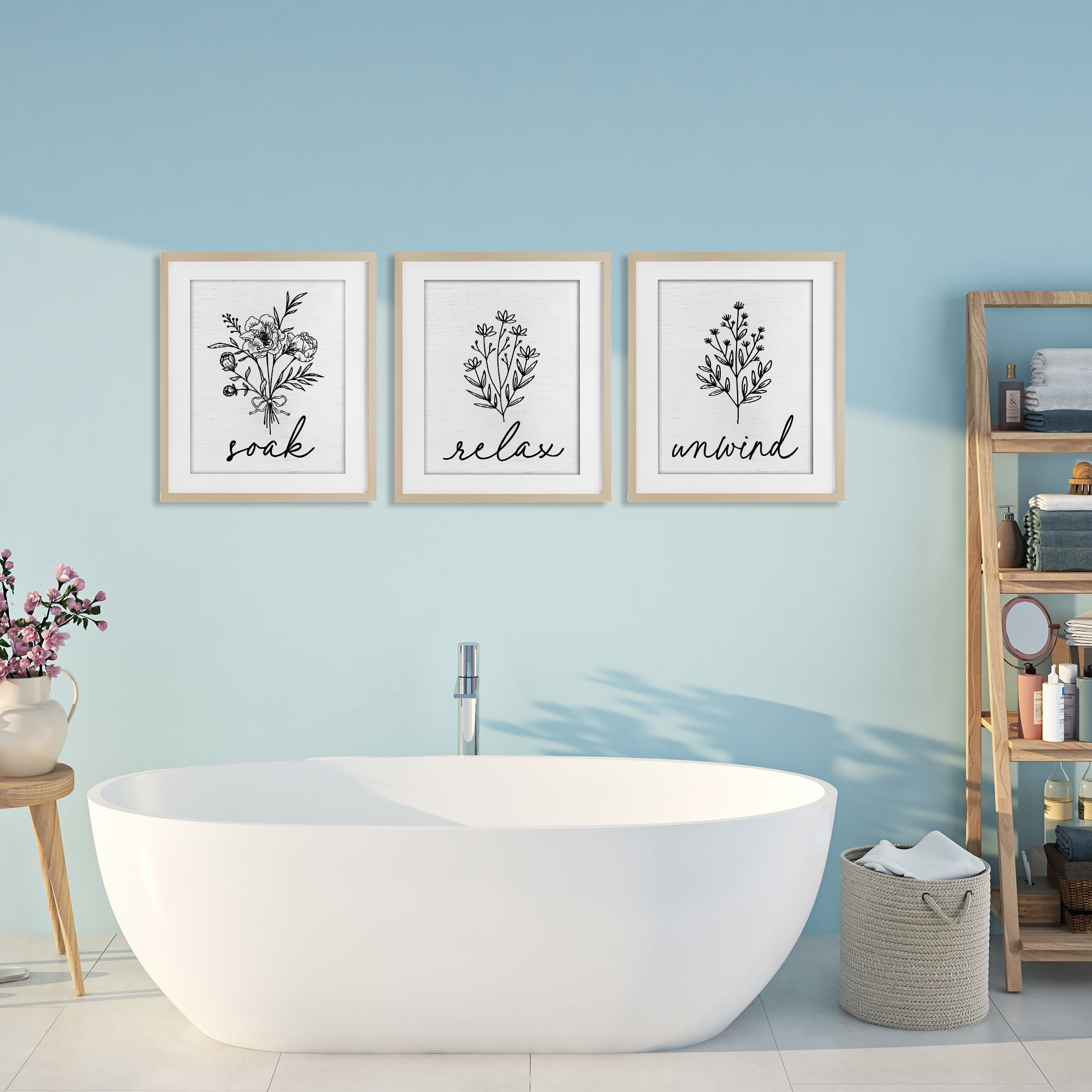 Bathroom Herbs for Relaxation 3 Piece Birch Framed Print Under Glass Set, design by Lettered and Lined