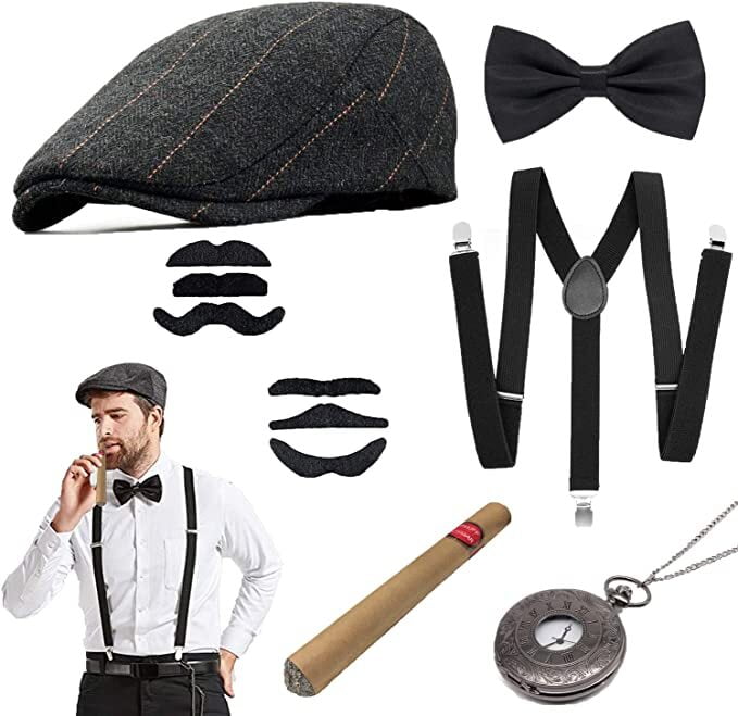 MMTX 1920s Men Accessories, Gatsby Men Suit Set Including Panama Hat, Elastic Vintage Men Suspenders, Men Neck Tie and Vintage Pocket Watch - Walmart.com