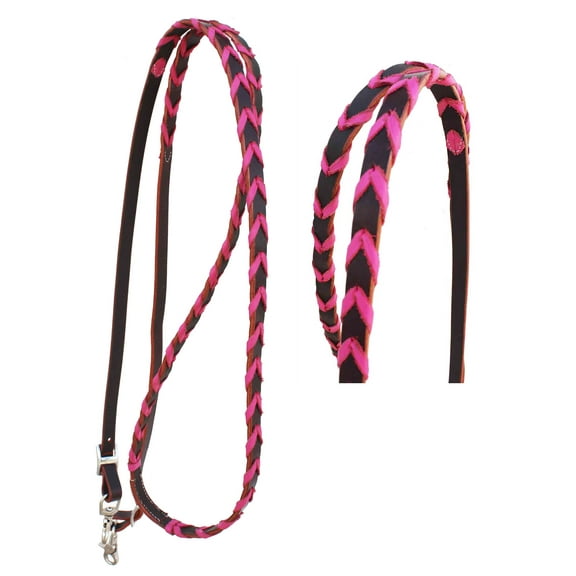 Horse Western 8' Long Tack Pink Laced Brown Leather Barrel Contest Reins 6657PK