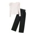 thumbnail image 3 of Toddler Girl Outfits White Casual Long Sleeved Knit Top Lace Up Wide Leg Solid Color Pantsuit Clothes Girls White 10 Years-12 Years, 3 of 7