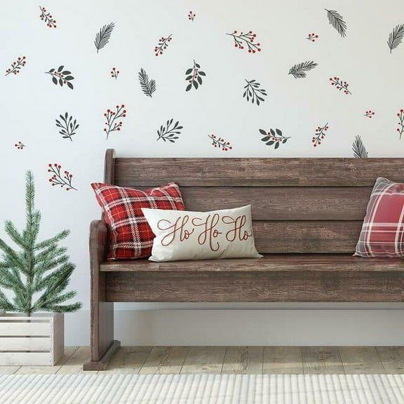 Holly Berries And Twigs Peel And Stick Wall Decals
