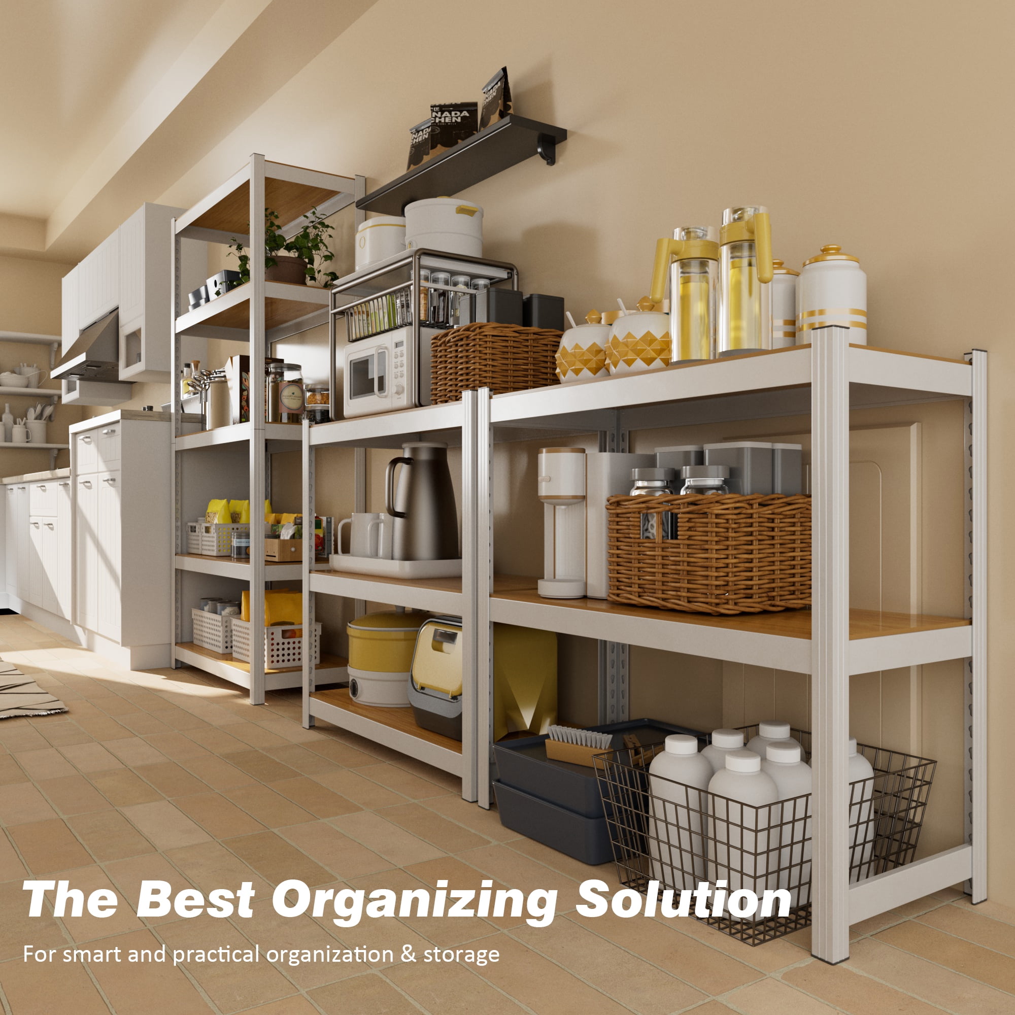VDEVY 72" H Closet Storage Shelves 5 Tier White Metal Storage Shelving Adjustable Heavy Duty Garage Shelves Utility Rack Organizer Shelf for Kitchen Pantry