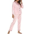 thumbnail image 4 of JGTDBPO Two Piece Pajama Set For Women Long Sleeve Sleepwear Soft Button Down Loungewear Pjs Set Nightwear With Long Pants Silk Satin Long Pajama For Women, 4 of 7