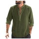 thumbnail image 1 of Designer Spring Summer Men's Casual Cotton Linen Solid Color Long Sleeve Shirts Loose Stand Collar Shirts M, 1 of 5
