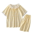 thumbnail image 2 of OOOUM Girls 2 Piece Lounge Sets Plaid Pattern Short Sleeve Loungewear With Shorts Summer Comfortable Outfits Sets Yellow 26/2XL, 2 of 5