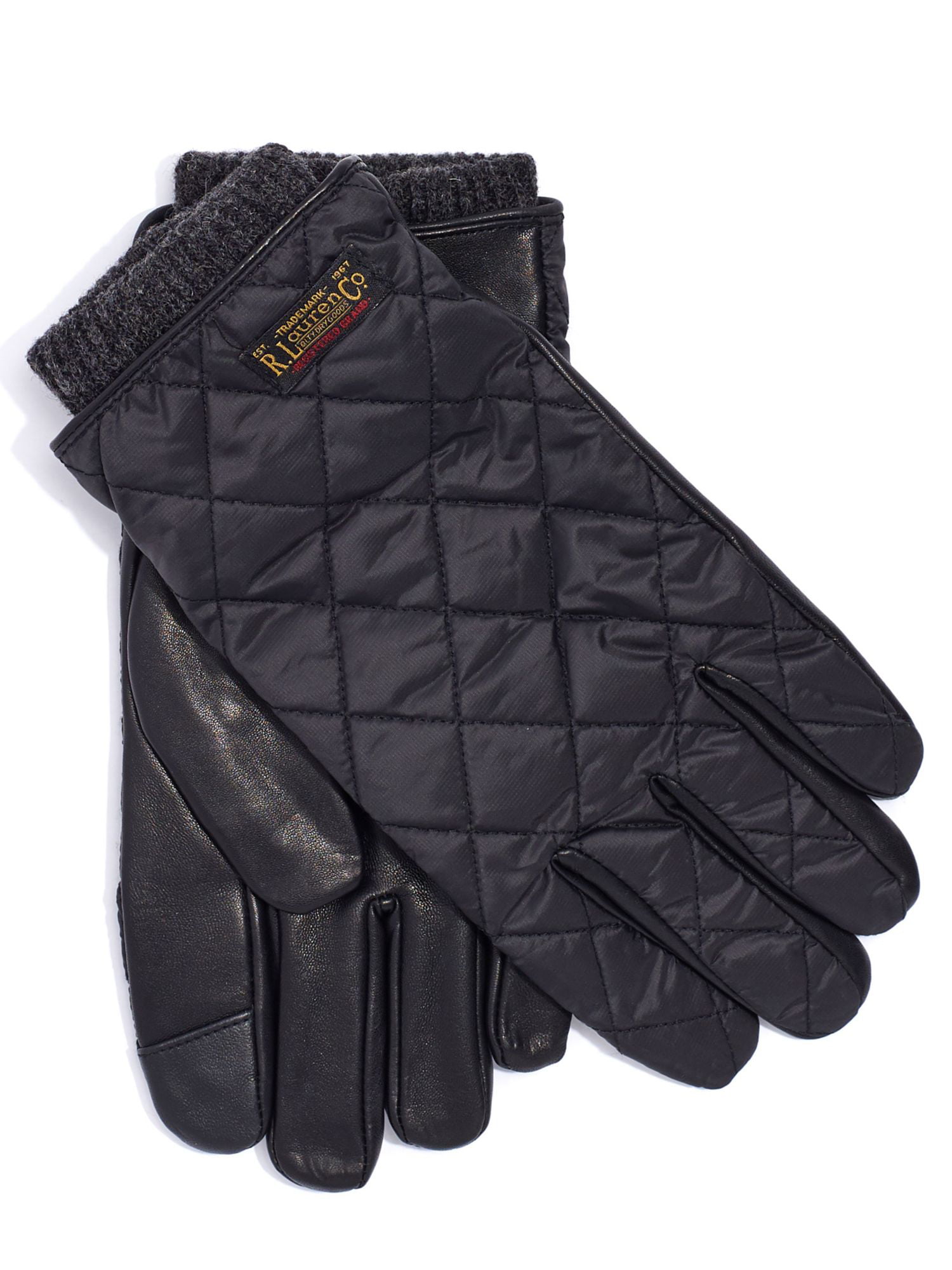 POLO RALPH LAUREN Mens Black Polyester Blend Slip On Knit Cuff Quilted  Touchscreen Compatible Gloves M 