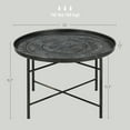 thumbnail image 3 of 24" Round Coffee Table with Hammered Tray Top, Vintage Metal Center Table for Living Room, Bedroom, Side Table, Pewter, 3 of 18