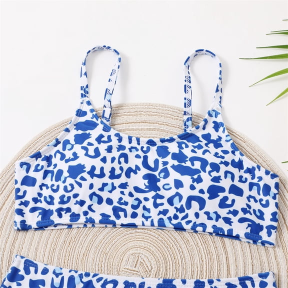 Vedolay Girl's Swimsuits Girl's 3 Piece Bathing Suits Tie Dye Knot Ruffle Trim Bikini Swimsuit with Beach Skirt Set,Blue 9-10 Years