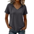 thumbnail image 2 of Women's Short Sleeve Hoodie Tunic Tops Casual Loose Fit Pullover V Neck Lightweight Sweatshirts with Pockets, 2XL, 2 of 8