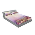 thumbnail image 2 of Ambesonne Floral Fitted Sheet & Pillow Sham Set, Different Blossom Types, Full, Lilac Pink, 2 of 2