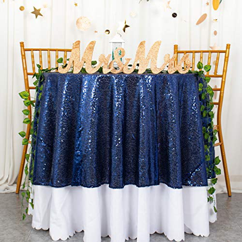 Round Sequin Tablecloth 72 Navy, 72 Round Tablecloth Blue