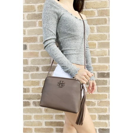 Burch Leather - Tory Burch Taylor Camera Bag Crossbody Handba Leather Silver Maple