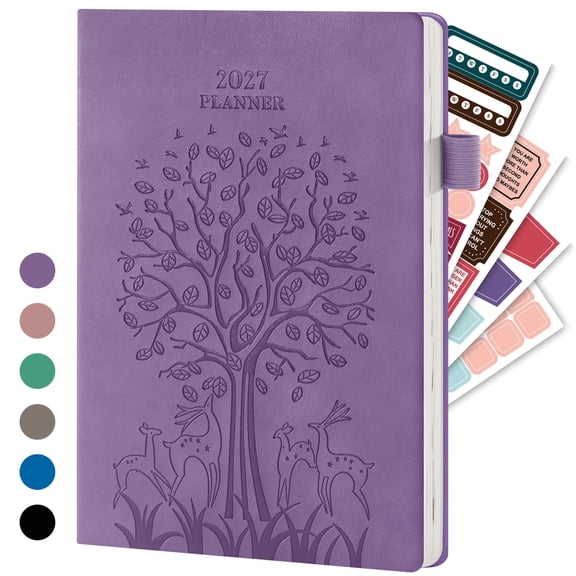 ROBCURSE 2027 Planner/Calendar, Weekly and Monthly Planner Jan 2027 - Dec 2027, with Monthly Tabs, 4 Planning Stickers, Soft Faux Leather Cover, 5.7" X 8.3", Planning Agenda Book for Women and Men