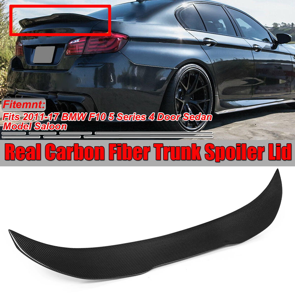 FOR 2011-17 BMW F10 5 Series & M5 Carbon Fiber High Kick Big Trunk Spoiler Wing 