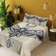 thumbnail image 3 of Ambesonne Fantasy Fitted & Top Sheet Set with Shams, Hawk Moth Skull Magic, White Black and Cream, 3 of 5
