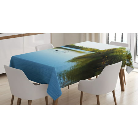 Outdoor Tablecloth, View from Carate Urio Town Lake Como Alps Italy Panorama European Rural Countryside, Rectangular Table Cover for Dining Room Kitchen, 52 X 70 Inches, Blue Green, by