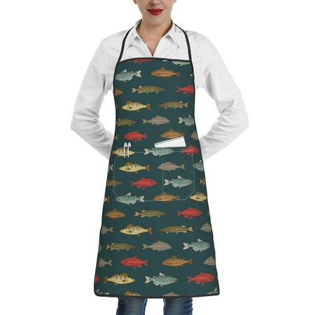 

Matuu River Freshwater Fish for Adjustable Cooking Aprons for Women with Pockets Kitchen Aprons for Men Water and Oil Resistant