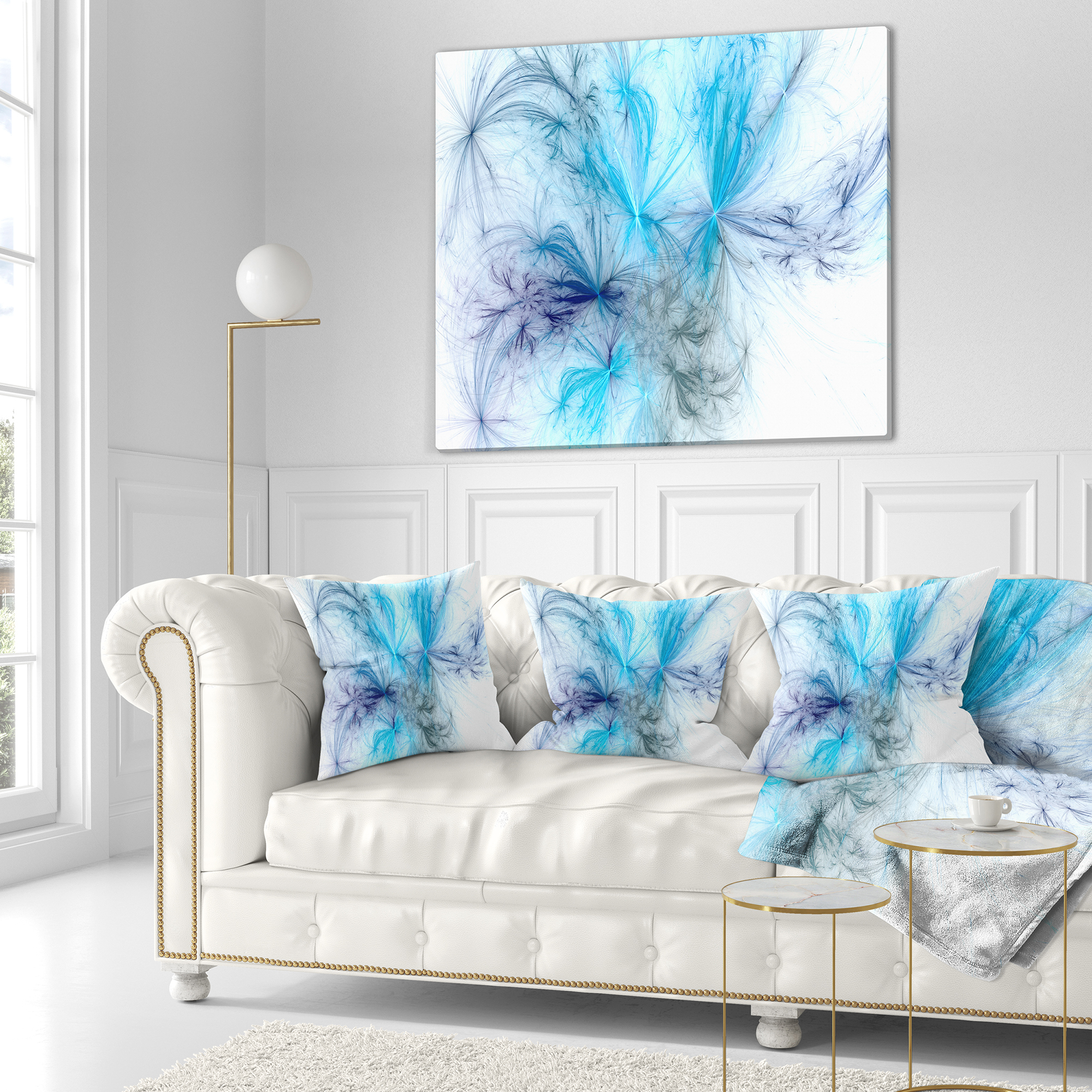 Designart Christmas Fireworks Light Blue - Abstract Throw Pillow - 18x18