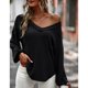 thumbnail image 4 of Blusa de manga larga con cuello en V para mujer, color negro, corte holgado, bolsillo en el pecho, perfecta para el trabajo o las vacaciones, talla S, 4 of 8