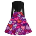 thumbnail image 3 of Fgvctg Valentine's Day Vintage Cocktail Dresses for Women Hepburn Long Sleeve Vintage Cocktail Dresses Sweet Prom Dress 1950s Romantic Cute Heart Print Outfit Crewneck Clothes Dark Purple 2XL, 3 of 4