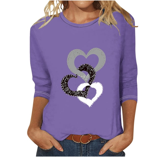 FAIWAD Hauts à Manches 3/4 en Forme de Cœur pour Femmes Col Rond Ample Léger Tunique Tendance