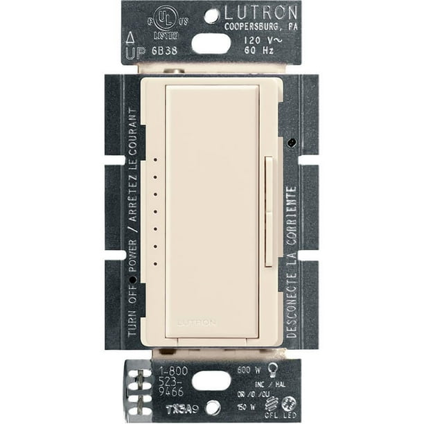 Interruptor de intensidad Lutron Maestro LED+ de 150 W, unipolar, color almendra