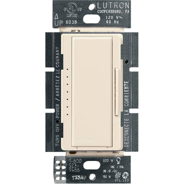Interruptor de intensidad Lutron Maestro LED+ de 150 W, unipolar, color almendra