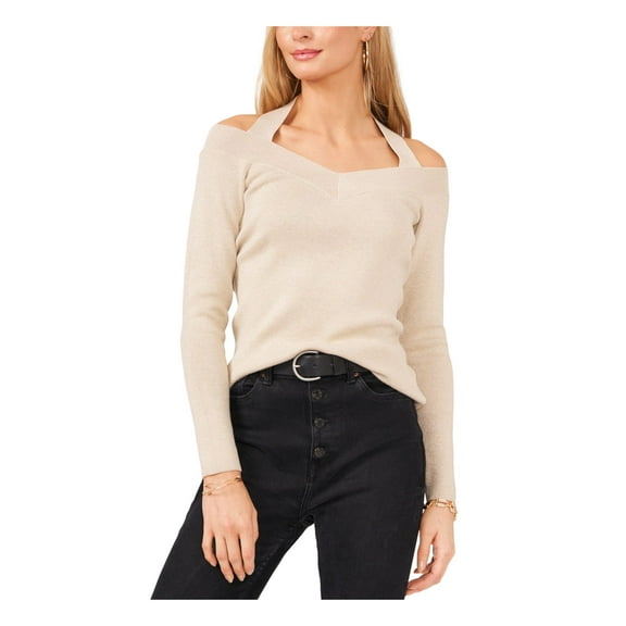 VINCE CAMUTO Womens Gold Cold Shoulder Ribbed Off The Shoulder Detail Long Sleeve V Neck Sweater XL