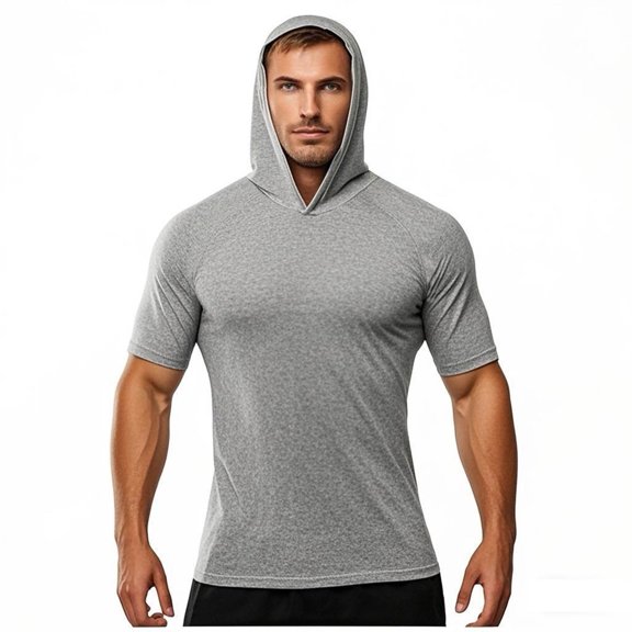 FRSASU Men's Quick Dry Hooded UPF 50 Sun Protection Ice Silk T Shirts Short Sleeve Athletic Fishing Hoodie Shirts Rash Guards Gray