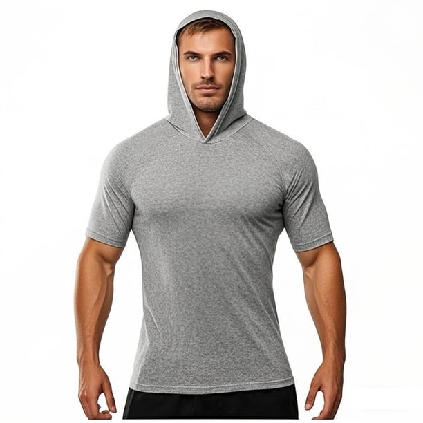 Tops para hombre, blusas y camisas de cuello redondo y manga corta para hombre, túnica holgada de manga corta con capucha para hombre, blusa con capucha de verano, ropa de secado rápido y camisetas de