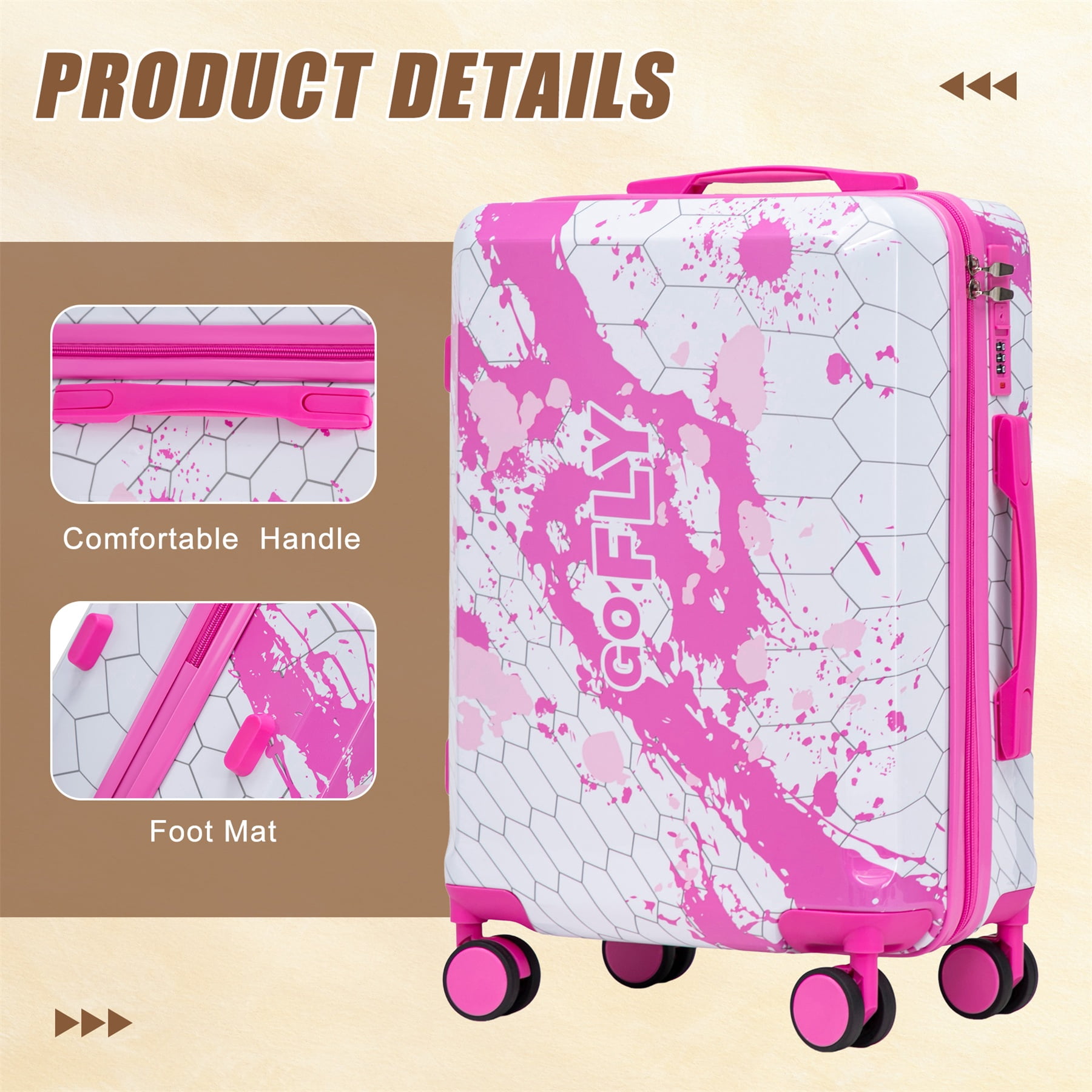 Alvantor 20-inch Carry-On Luggage Hardside Suitcase With Spinner Wheels,Lightweight Luggage with TSA Lock Pink